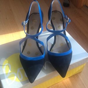 Boden Tisha Navy Bright Blue Suede Heels size 8